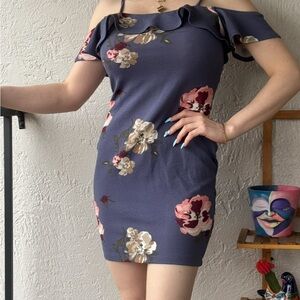🚨2 for$20 Brat Star Blue Floral Off-Shoulder Mini Dress